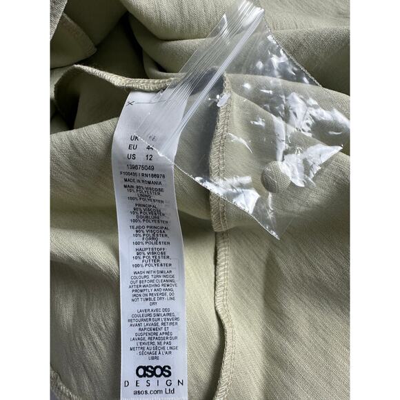 NWOT Asos Designs Size 12 High Neck Plunge Maxi Dress Blouson Sleeves Soft Green - Picture 10 of 13